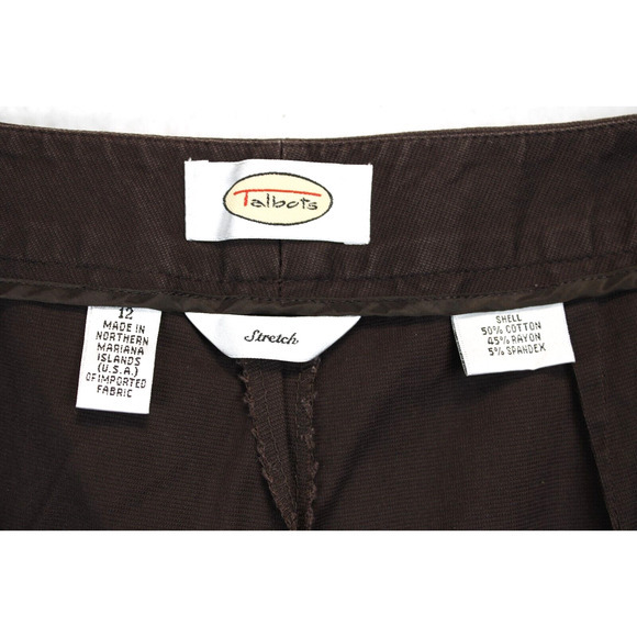 Talbots Stretch Wide Leg Pants Women 12 Brown Office‎ Wear Flat Front Pockets - Picture 9 of 11
